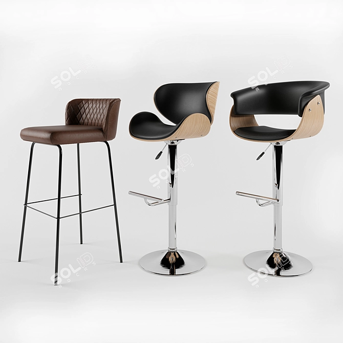 Halmar Leather Bar Stools 3D model image 1