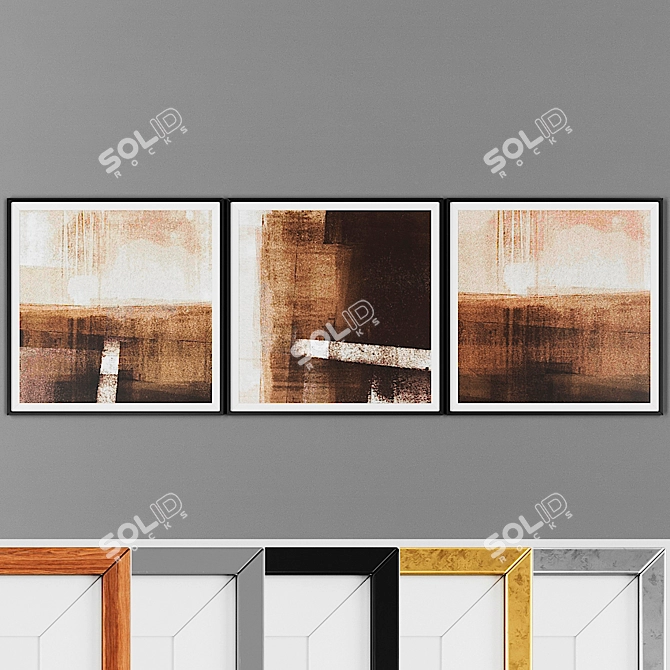 Modern Picture Set, 3-Piece, Customizable Frames 3D model image 1