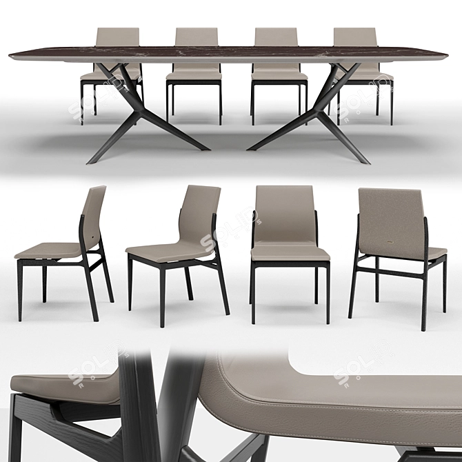 Sleek Cattelan Italia Atlantis Table & Ginevra Chair Set 3D model image 2