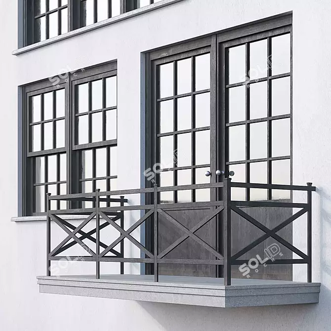 Title: Sleek Black Loft Windows 3D model image 2