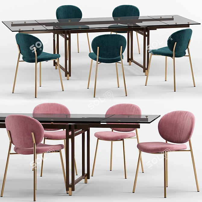 Elegant Ines Dining Chair & Berlin Table 3D model image 1