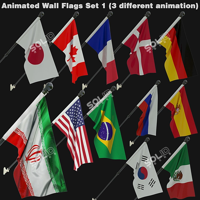 Animated Flags Pack: 12 Flags, 3 Animations 3D model image 1