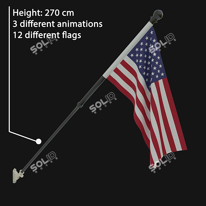 Animated Flags Pack: 12 Flags, 3 Animations 3D model image 2