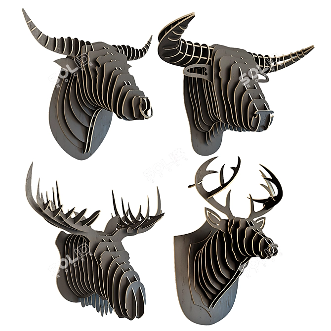 Plywood Animal Trophy Heads 3D model image 2