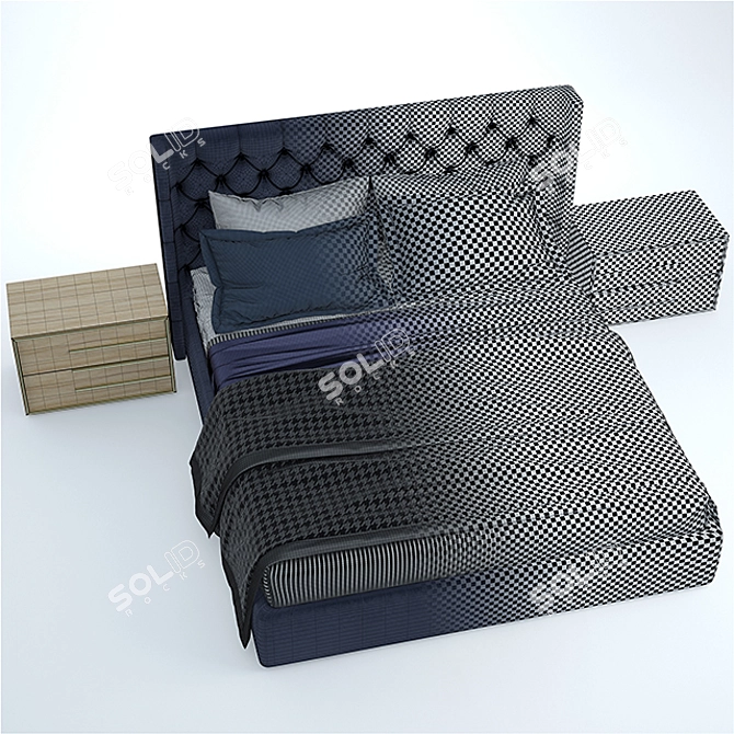 Elegant Tufted Luxury Bed 3D model image 3