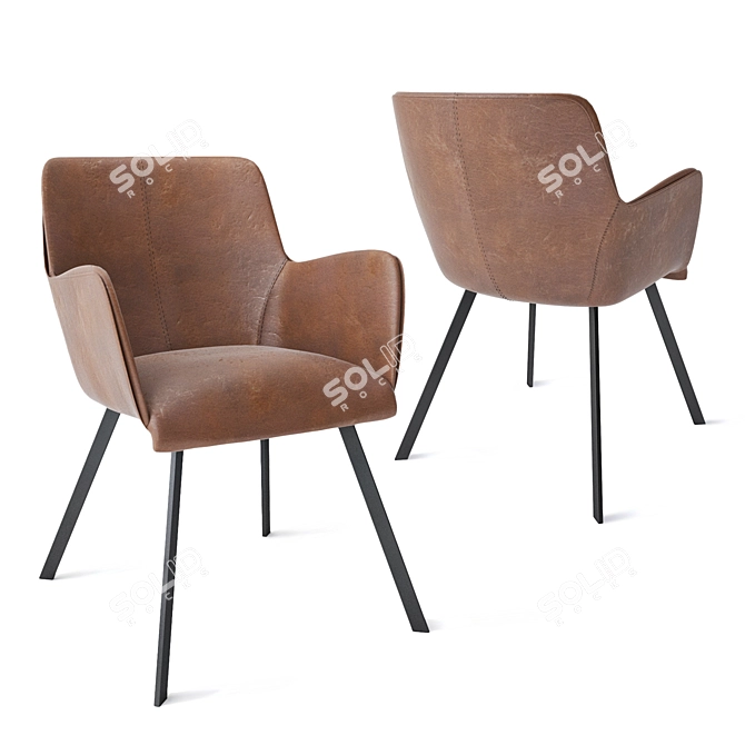Modern Leather Chair with Metal Straight Legs 3D model image 1