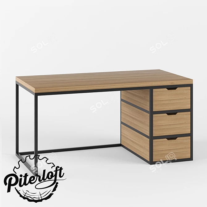 Industrial Loft Wooden Table 3D model image 1