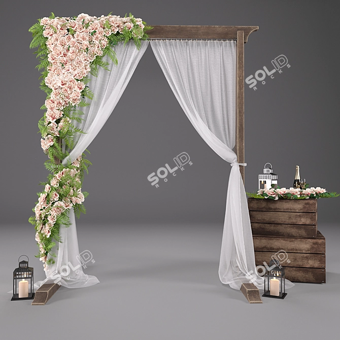 Elegant Wedding Arch with Flowers 3D model image 1