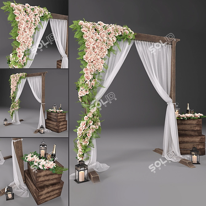Elegant Wedding Arch with Flowers 3D model image 2