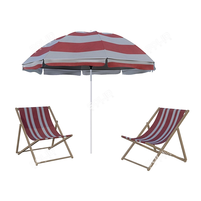 Beach Oasis: Lounger & Umbrella 3D model image 1