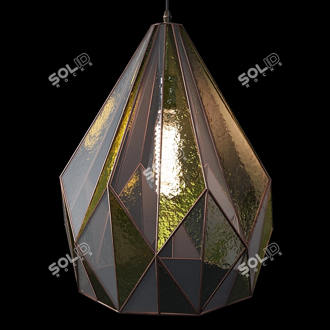 Geometric Stained Glass Pendant: "Fantasy" in Green and Red 3D model image 1