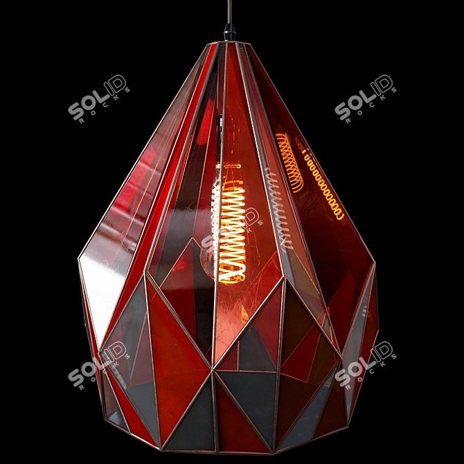 Geometric Stained Glass Pendant: "Fantasy" in Green and Red 3D model image 3