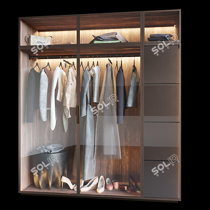 Modern Wardrobe Cabinet (1800x600x2030) 3D model image 1