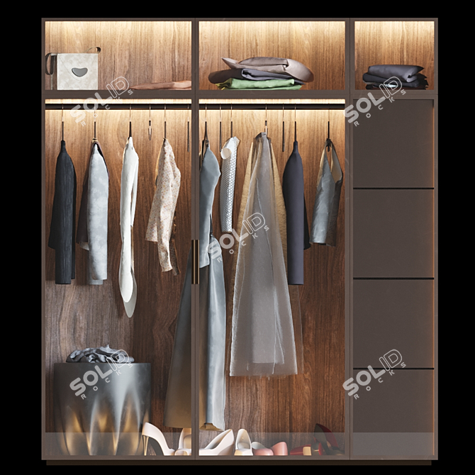 Modern Wardrobe Cabinet (1800x600x2030) 3D model image 2