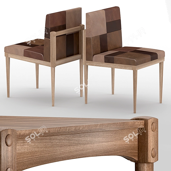 Elegant Katchwork Chair & Table Set 3D model image 2