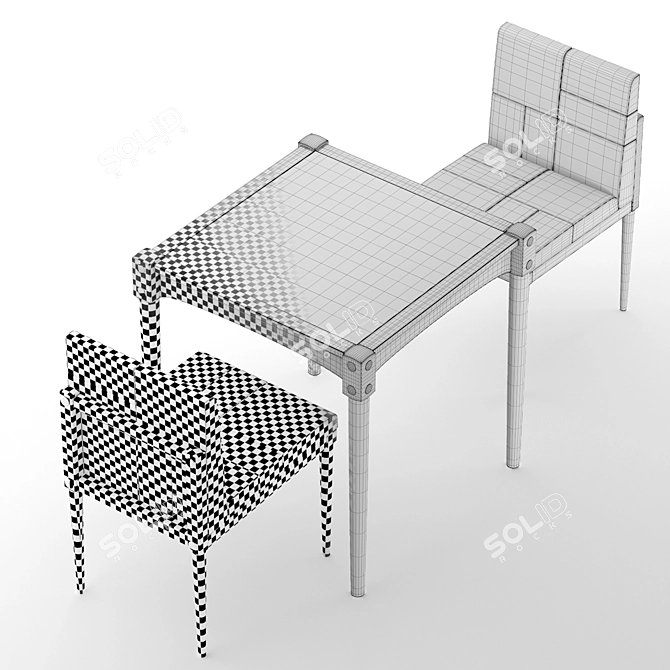 Elegant Katchwork Chair & Table Set 3D model image 3