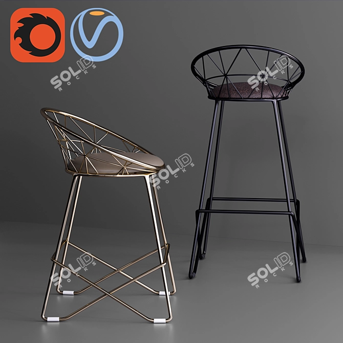 Rolf Metal Bar Stool Chair: Modern Iron Steel Frame 3D model image 2