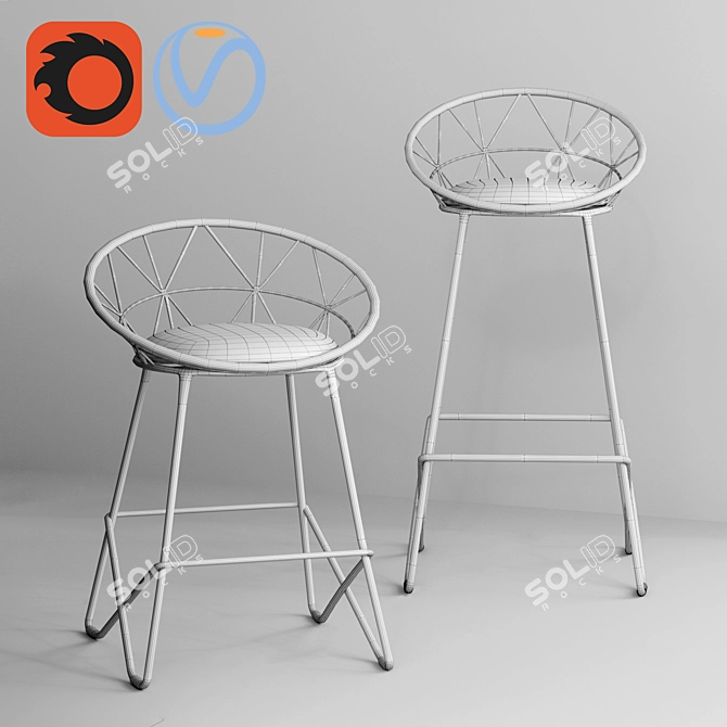 Rolf Metal Bar Stool Chair: Modern Iron Steel Frame 3D model image 3