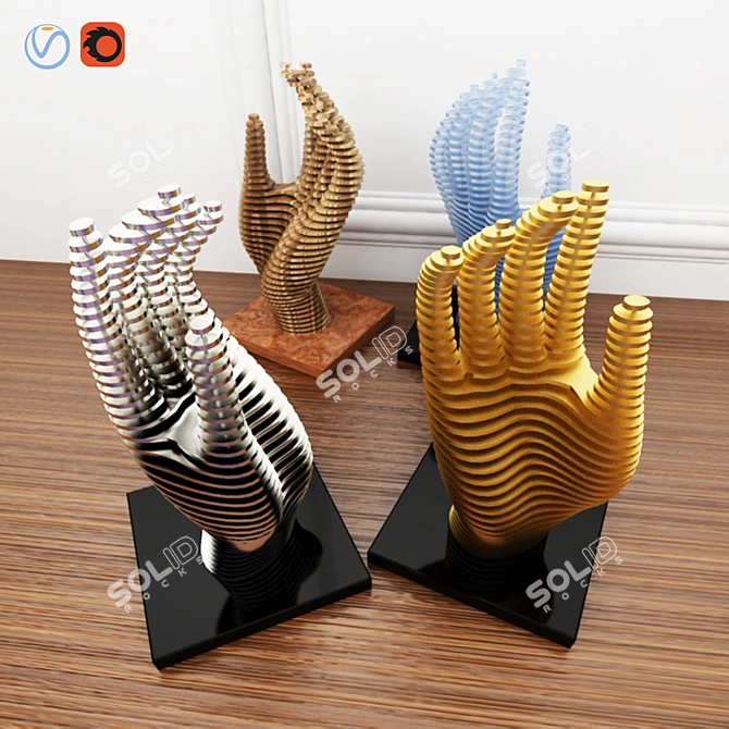 Eco-Friendly Hand Figurine Plates 3D model image 1