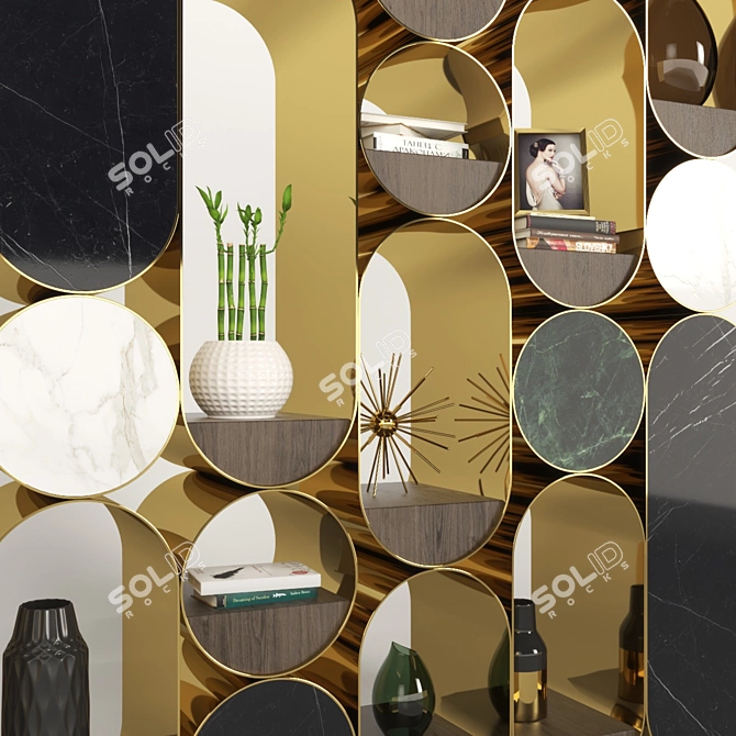 Modern Decor Set: Shelf, Vases, Frame, Books & Bamboo 3D model image 2