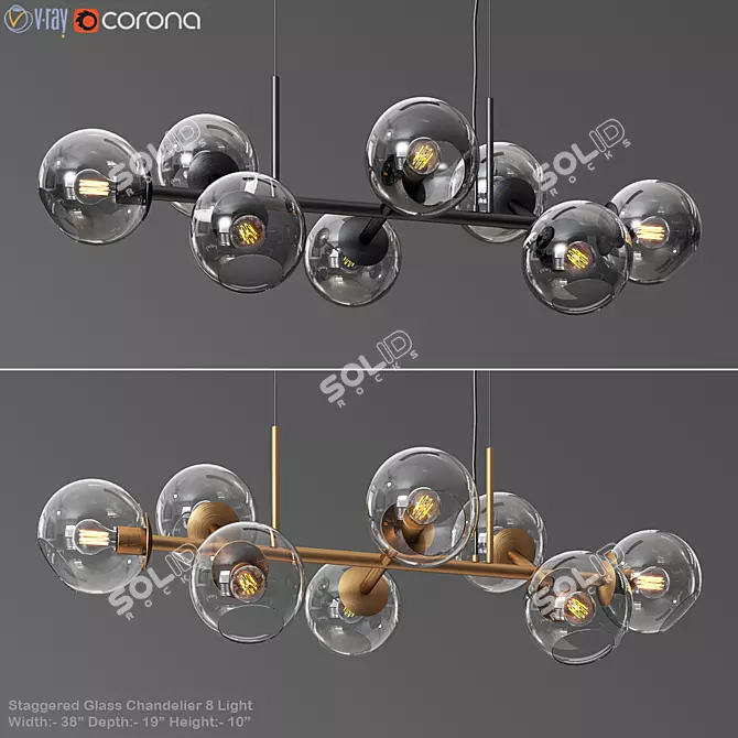 Elegant Staggered Glass Chandelier 3D model image 1