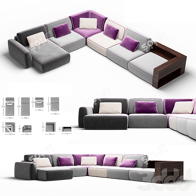 Transforming Modular Sofa Set 3D model image 1