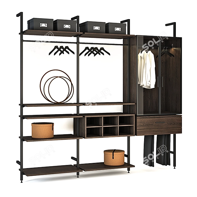 Title: Raumplus UNO: Stylish Dark Bronze Sliding Wardrobe with LED Lighting 3D model image 1