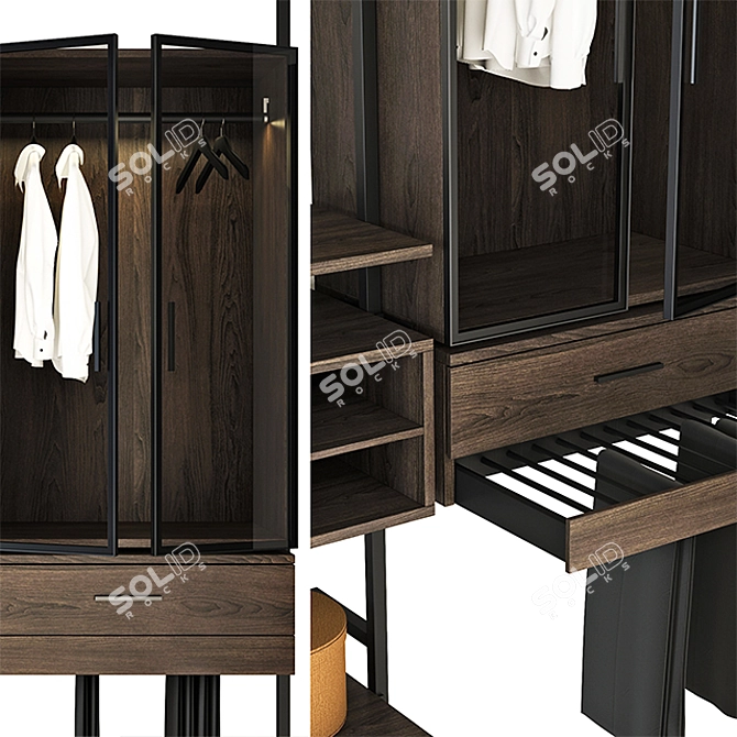 Title: Raumplus UNO: Stylish Dark Bronze Sliding Wardrobe with LED Lighting 3D model image 2