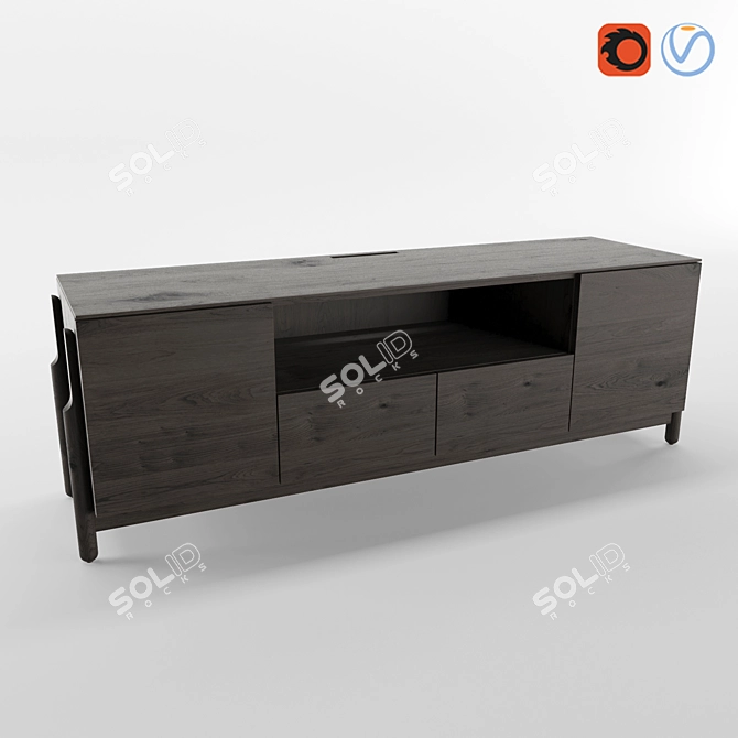 Natural Ash Veneer TV Table 3D model image 1