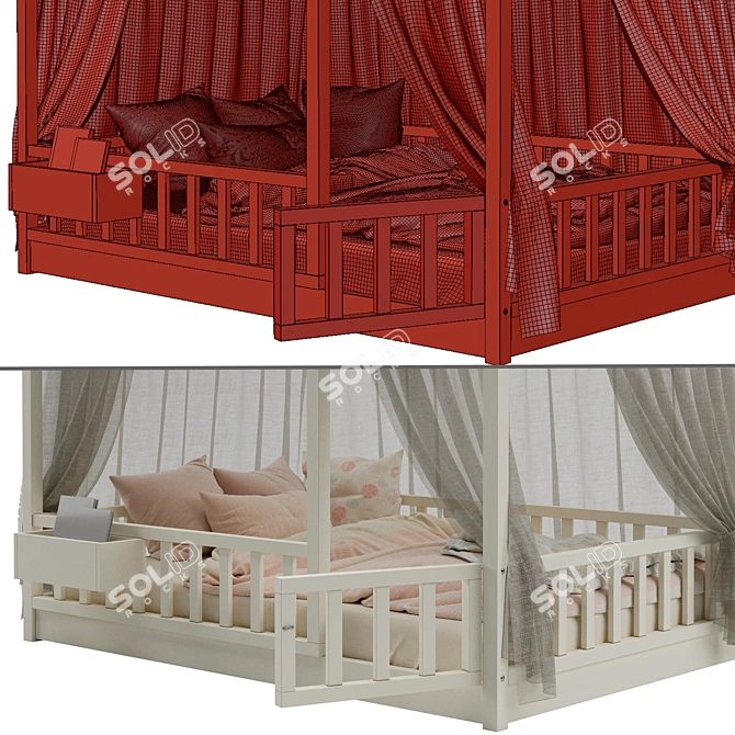 Elegant Children's Bed with Columns 3D model image 3