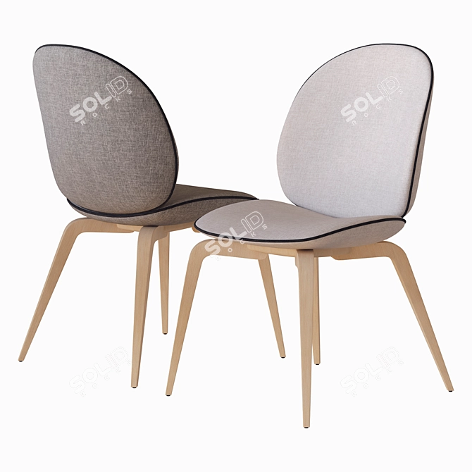 Beetle Chair: Wood Base Elegance 3D model image 1