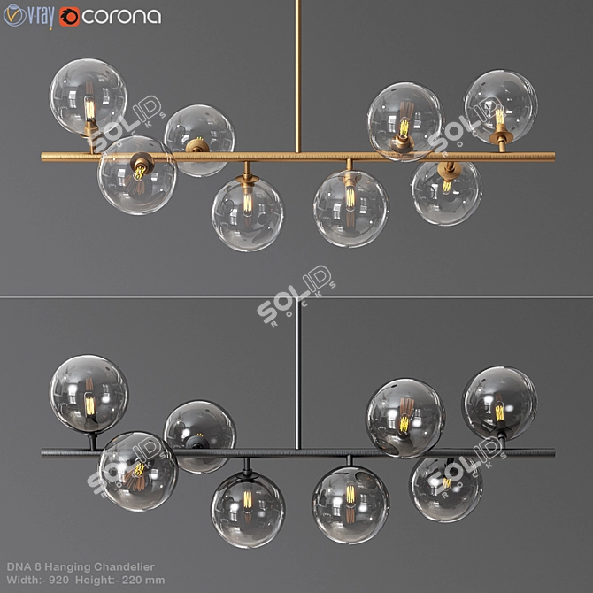 DNA 8 Glass Brass Chandelier 3D model image 1