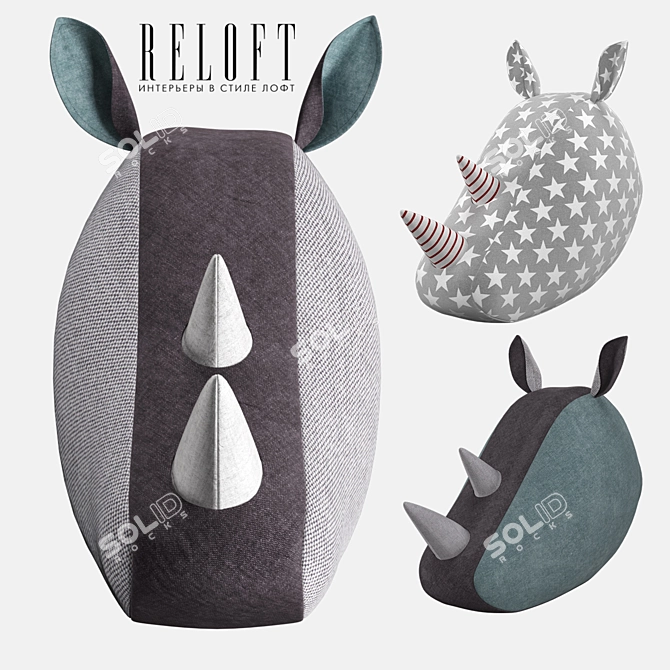 Softheads Rhino Head: Decorative Fabric Art 3D model image 1