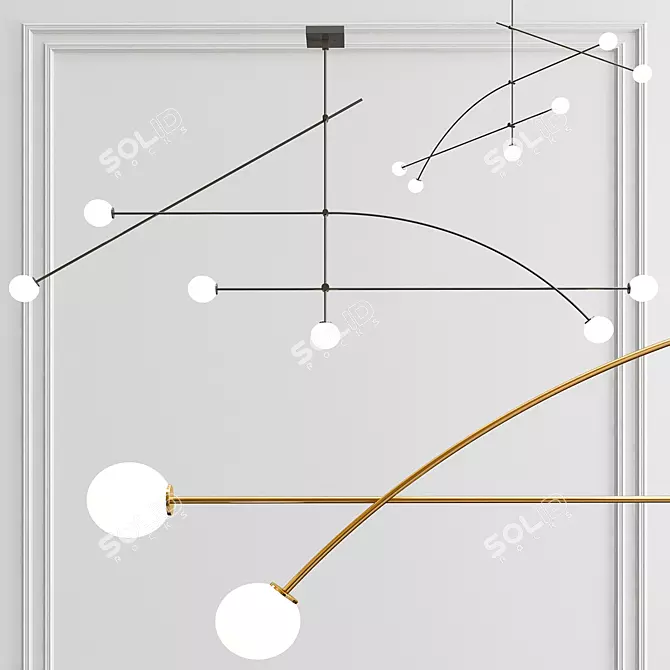 Sleek 8-Light Minimalist Chandelier 3D model image 1