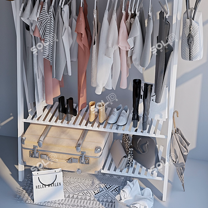 Stylish Floor Rack for Clothes 3D model image 2