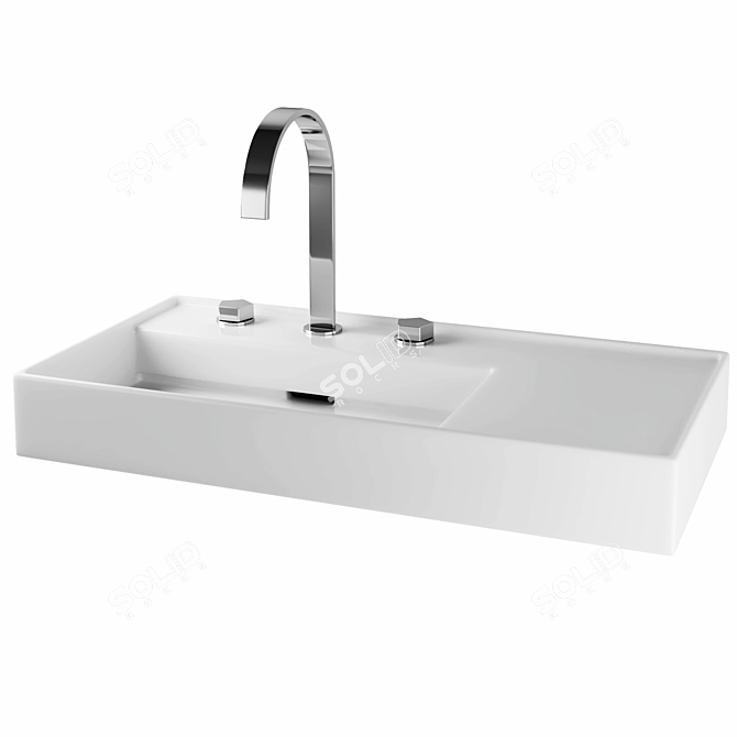 Sleek Porcelain Sink with SSS Finish 3D model image 1