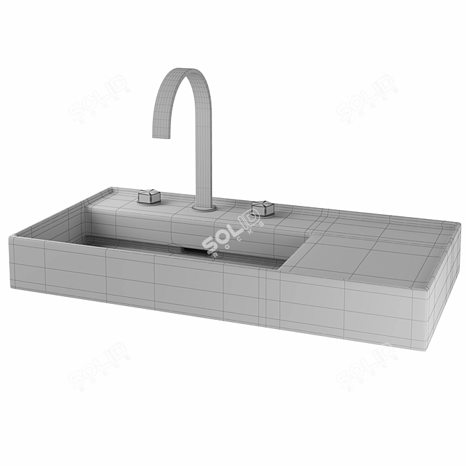 Sleek Porcelain Sink with SSS Finish 3D model image 2