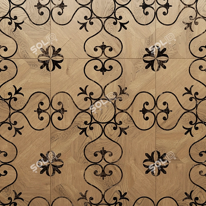 Luxury Oak and Marble Inlay Parquet 3D model image 2