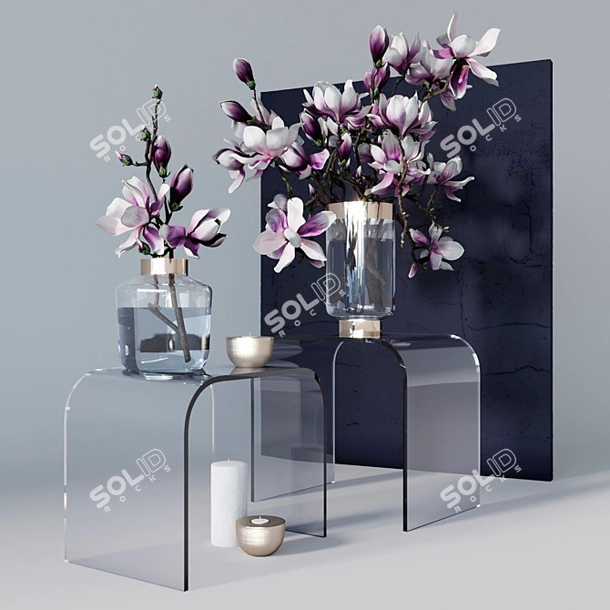 Elegant Magnolia Decor Set 3D model image 1