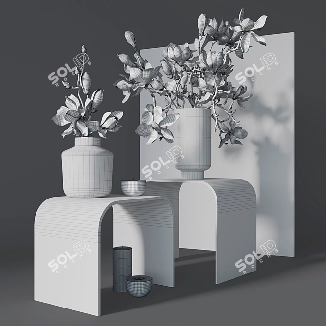 Elegant Magnolia Decor Set 3D model image 3