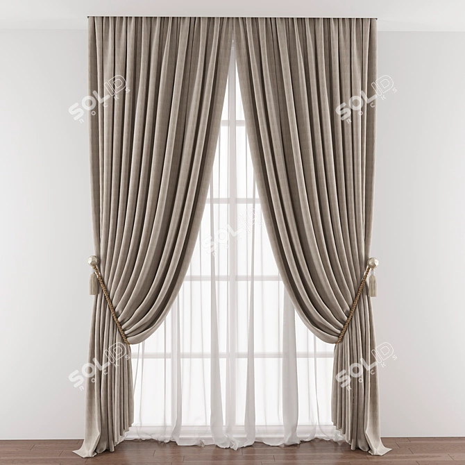 Elegant Drapery Panel Set 3D model image 1