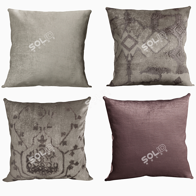 Luxury Velvet Oushak Cushions in FogWine 3D model image 2