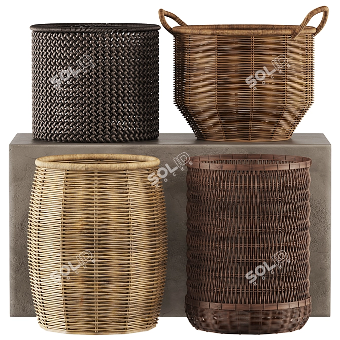 Handwoven Rattan Storage Baskets 3D model image 1