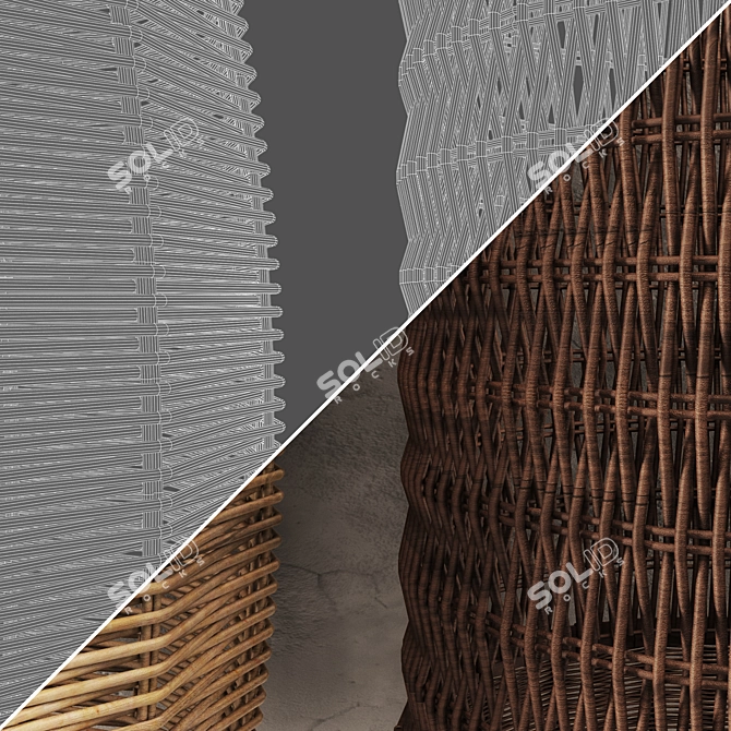 Handwoven Rattan Storage Baskets 3D model image 3