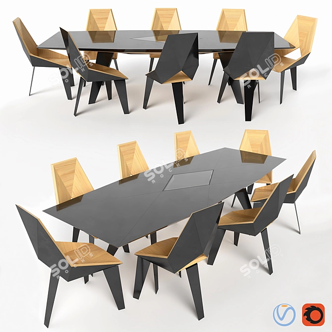 Sleek Poly Set: Table + Chairs 3D model image 1