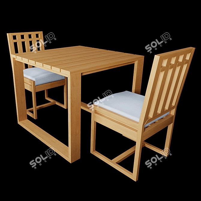 Modern Square Table and Chairs Set 3D model image 1