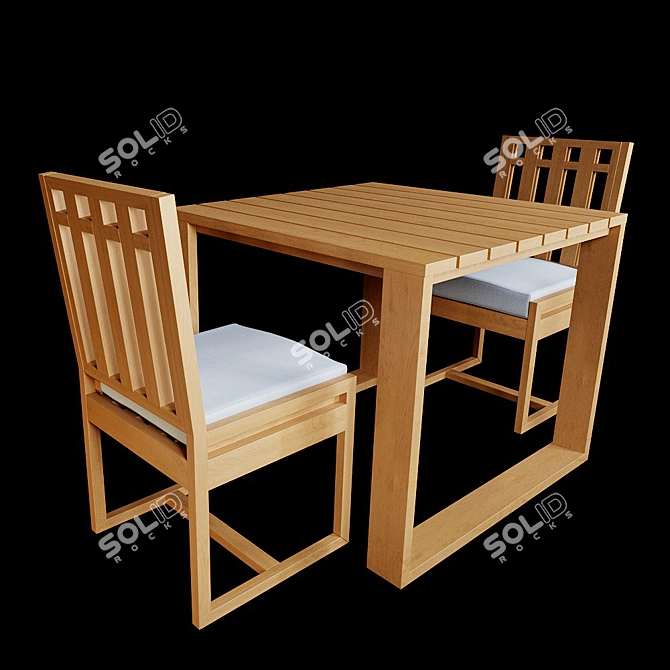 Modern Square Table and Chairs Set 3D model image 2