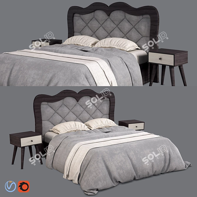 Modern Bed Set: UV Mapped, Vray & Corona Materials 3D model image 1