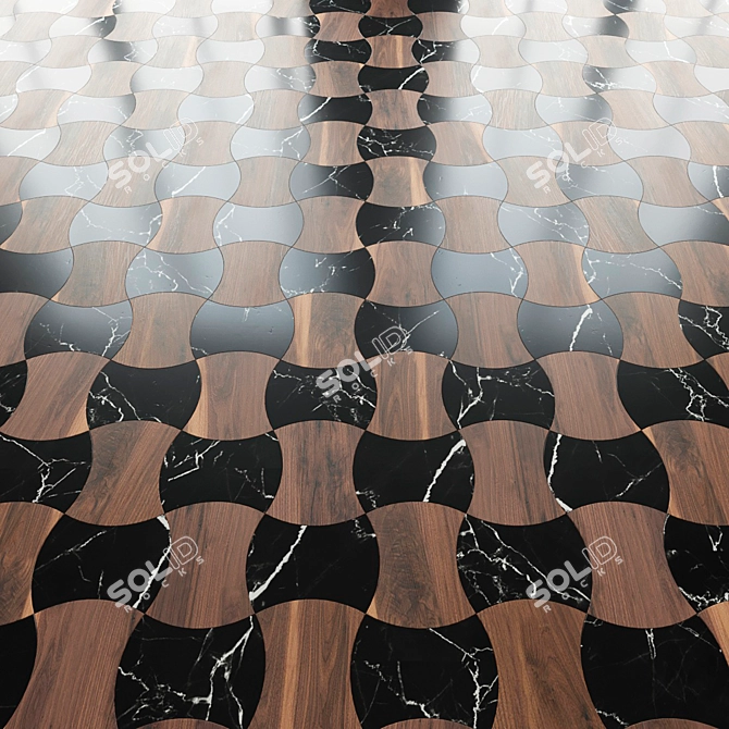 Elegant Walnut Marble Parquet 3D model image 1