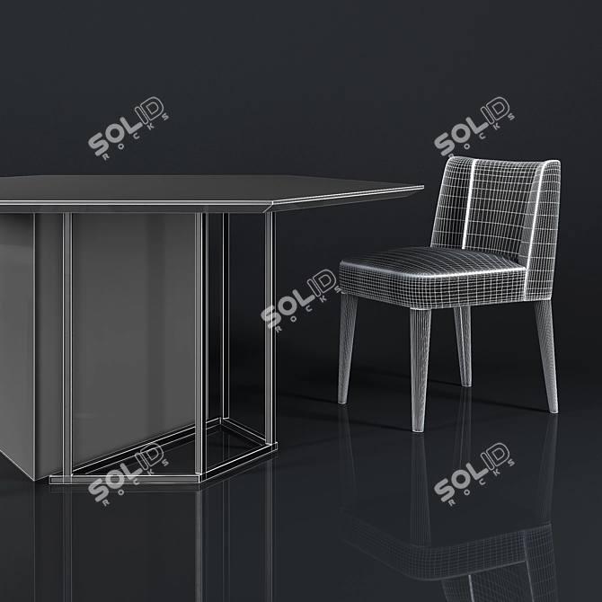 Elegant Meridiani Dining Set with Plinto ZK Editions Table and Kita Chairs 3D model image 3